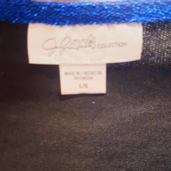 Y2K Jacqueline Smith Royal Blue Metallic Drape Neck pullover cap sleeve top  Lg - Picture 4 of 5